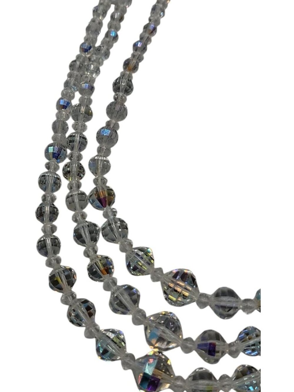 Multistrand Aurora Borealis Choker Necklace Glass Graduated 16" Beaded Chain - Picture 12 of 13